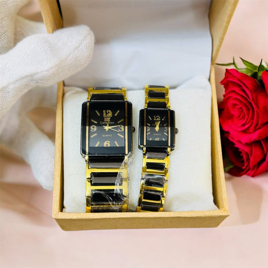 Square Shape Stainless Steel Couple Watch