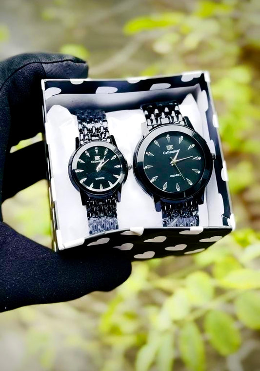 Elegant Black Couple Watch Set – Timeless Style for Him & Her